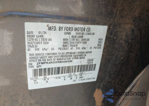 2024 Ford Edge Titanium from USA, damaged, VIN 2FMPK4K9XRBA86596